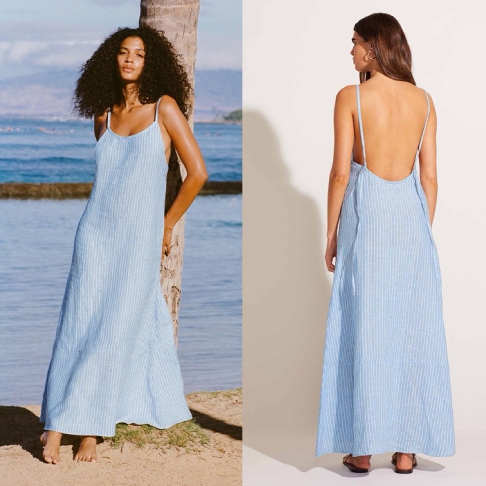 NEW Vitamin A Mari Maxi Dress Summer Stripe EcoLinen Cruise Travel Beach